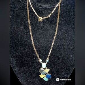 Anne Klein Necklace Stationary Statement Multicolored Glass Pendant Box Chain
